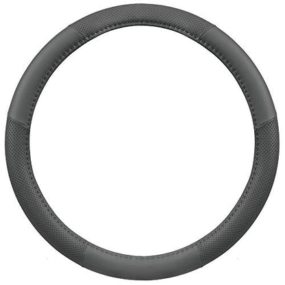 Motor Trend Perforated Microfiber Leather Steering Wheel Cover for Cars Trucks SUVs Vans, Sporty Racing Improved Grip Anti-Fatigue Ergonomic Design, Airbag Compatible - Fits Standard 15" Inch - Gray
