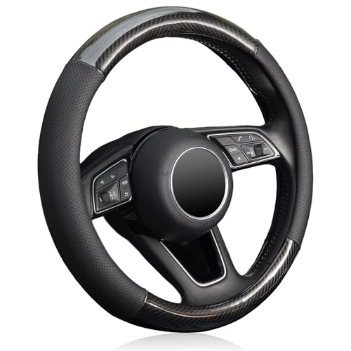 KAFEEK 16 inch Classic Carbon Fiber Steering Wheel Cover Compatible with F150 F250 F350 Ram 4Runner Tacoma Tundra Range Rover, Breathable Microfiber Leather, Black - size: Large size[15 1/2''-16'']