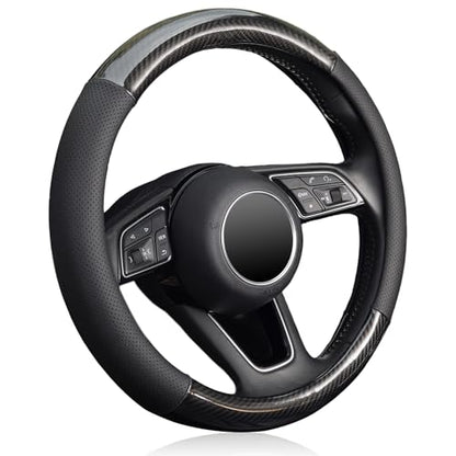 KAFEEK 16 inch Classic Carbon Fiber Steering Wheel Cover Compatible with F150 F250 F350 Ram 4Runner Tacoma Tundra Range Rover, Breathable Microfiber Leather, Black - size: Large size[15 1/2''-16'']