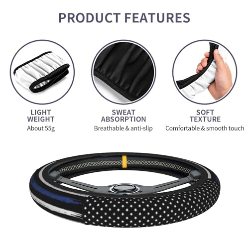 Thin Blue Line Flag Steering Wheel Cover - Retro America Thin Blue Line Flag Steering Wheel Cover 15 Inch Non-Slip Breathable Neoprene Car Accessory for Women Men Steering Wheel Protector - color: Flag Blue Line