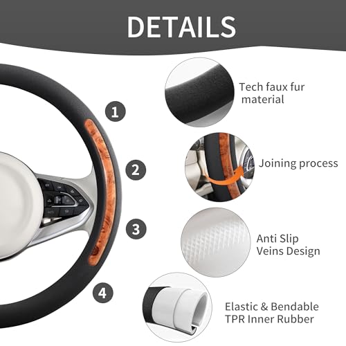 Steering Wheel Cover, Universal 15 inch, Faux Leather Steering Wheel Protector Anti-Slip, Breathable & Heating-Compatible for Cars Trucks SUVs Vans - color: Black