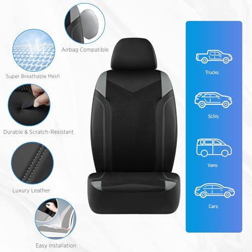 PIC AUTO Car Seat Cover, Super Breathable Mesh Front Seat Cover for Cars, Gray Leather Seat Covers, Universal Fit, Durable, Airbag Compatible, Suitable for SUVs, Trucks, Sedans, and Vehicles - color: Gray