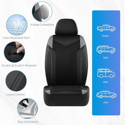 PIC AUTO Car Seat Cover, Super Breathable Mesh Front Seat Cover for Cars, Gray Leather Seat Covers, Universal Fit, Durable, Airbag Compatible, Suitable for SUVs, Trucks, Sedans, and Vehicles - color: Gray