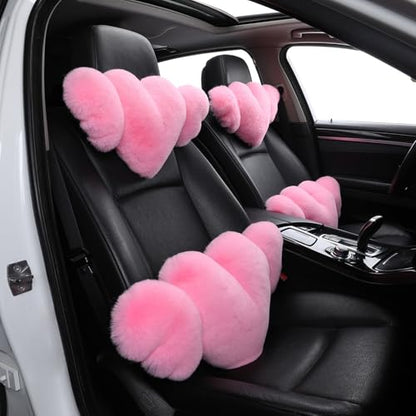 Fuzzy Heart Wings Car Headrest Pillow 1 PCS-Cute Neck Pillow Head Rest Cushion for Gaming Chair Office Chair - color: 01-Pink