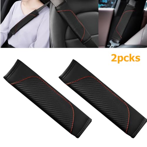2PCS Car Seat Belt Cover, Carbon Fiber Seatbelt Shoulder Protection, Soft Car Seat Belt Strap Cushion Protect Your Neck and Shoulder, Car Accessories Seat Belt Pad for Car Truck (Black) - color: Black