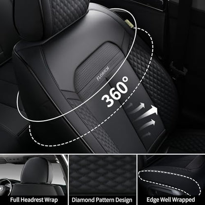 Car Seat Covers Front Set, Black Car Seat Cover, Breathable Premium Leather Seat Covers, Automotive Vehicle Seat Covers for Cars Trucks Vans SUVs Sedans (Dark Black) - color: Dark black, size: Frontpair