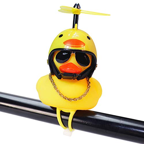Rubber Duck Toy Car Ornaments Yellow Duck Car Dashboard Decorations Squeeze Duck Bicycle Horns with Propeller Helmet - color: Chicken