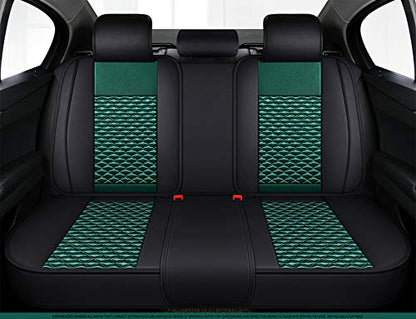 Bling Retro Fashion Lattice Silk and Leather Car Seat Covers Front and Rear Seat Covers Universal Fit (Forest-Basic) - color: Forest-Basic