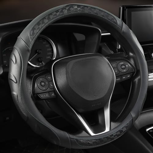 Black Seal Custom-Fit Steering Wheel Cover for Toyota Camry, Corolla, RAV4, 14.5–15", Anti-Slip PU Leather (Black) - color: Black