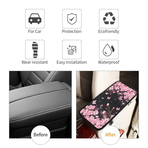 Universal Car Center Console Cushion Pad, Pink Cherry Blossoms Soft Waterproof Car Center Console Cover Auto Armrest Seat Box Cover Protector for Most Vehicle SUV Truck Car - color: Pink Cherry Blossoms