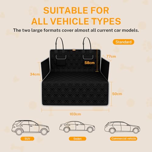Toozey Dog Car Seat Cover for Back Seat - Standard Size 72.8"×40.6" for Sedans, Midsize SUVs & Vans | Waterproof 600D Oxford with Side Walls, Non-Slip Backing & Storage Pockets | Black - size: Standard (72.8 x 40.6 Inches)