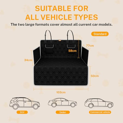Toozey Dog Car Seat Cover for Back Seat - Standard Size 72.8"×40.6" for Sedans, Midsize SUVs & Vans | Waterproof 600D Oxford with Side Walls, Non-Slip Backing & Storage Pockets | Black - size: Standard (72.8 x 40.6 Inches)
