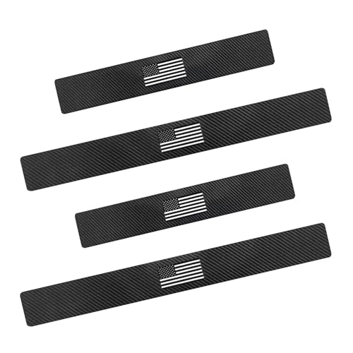 4 PCS American Flag Car Door Sill Protectors, Carbon Fiber Anti-scratch Sill Pad Film, Anti-slip Waterproof Rear Trunk Entry Guard, Self-adhesive Protection Part for Cars SUVs Trucks (Black)