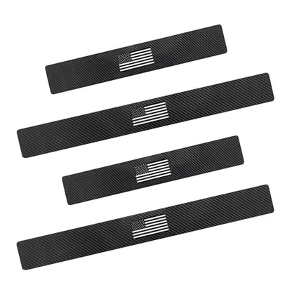 4 PCS American Flag Car Door Sill Protectors, Carbon Fiber Anti-scratch Sill Pad Film, Anti-slip Waterproof Rear Trunk Entry Guard, Self-adhesive Protection Part for Cars SUVs Trucks (Black)