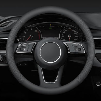 Steering Wheel Cover Standard Size 14.5-15 inch, Non-Slip Car Wheel Cover Protector, Non-Folding Packaging, Microfiber Leather, Black