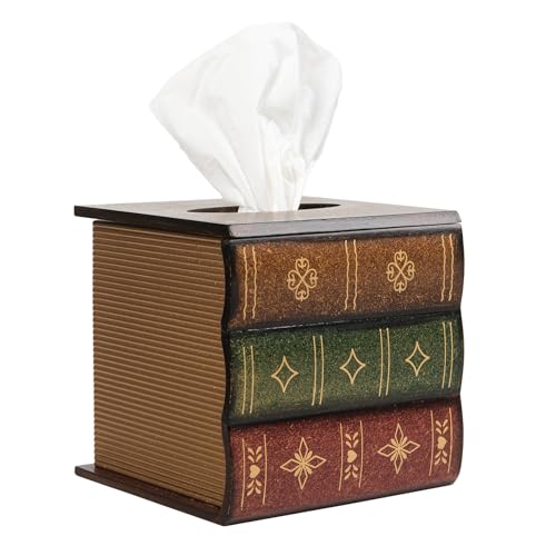 Crafted Classical Retro Wooden Antique Book Tissue Box Cover Square Tissue Holder Dispenser Paper Cover Case Napkin Holder Home Decor for Bathroom Living Room Office car Kitchen (Brown) - color: Brown