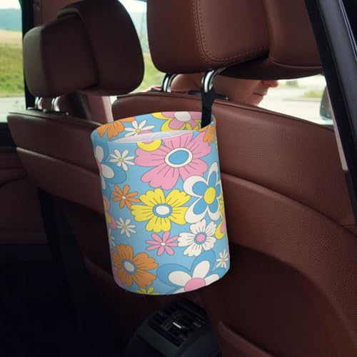 Retro Flowers Car Trash Can Small Portable Car Garbage Bag for Back Front Seat RV's Camping Accessories - color: Retro Flowers