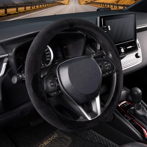 Plush Steering Wheel Cover Winter, Soft Warm Furry Grip Protector for Cars SUVs Trucks, Fits 14.5-15 Inch, Non-Slip Interior Accessory, Black - color: Style A: Black [Plush]