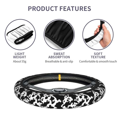 Cow Steering Wheel Covers Non Slip Neoprene Steering Wheel Protector Cover Universal 15 Inch for Men Women Car Truck - color: Cow Print
