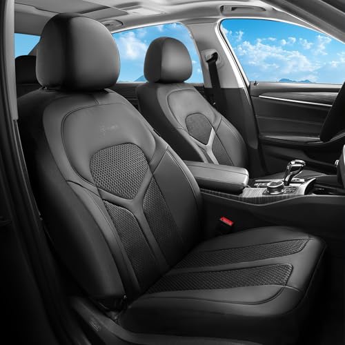 Car Seat Covers Front Seat, Universal Seat Cover 2 Seats, Automotive Seat Covers with Mesh Leather, Waterproof Car Seat Protector, Breathable Car Seat Cushion for Most Car SUV Truck, Black - color: Black, size: Frontpair