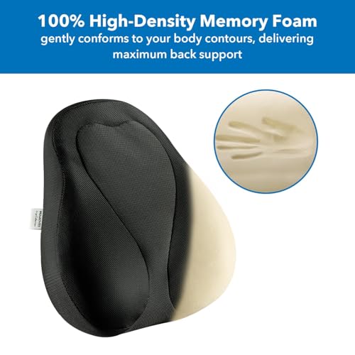 Mount-It! Office Chair Cushion, Lumbar Support Pillow for Office Chair, Back Support for Work, Office, Gaming with Memory Foam Filling for Back Pain Relief, Improve Posture, Black with Washable Cover
