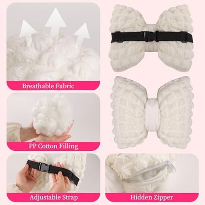 Bak Bo 4 Pack Car Neck Pillow with Seat Belt Covers, White Bow Car Headrest Pillow, Cute Girl Butterfly Shaped Car Seat Decoration Accessory for Driving Travel JZ-WT4