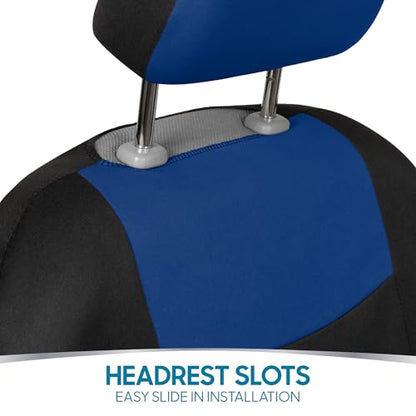 BDK PolyPro Car Seat Covers Full Set in Blue on Black, Front and Rear Split Bench Seat Covers for Cars, Easy to Install Car Seats Cover Set and Accessories for Auto Trucks Van SUV - Blue - color: Blue