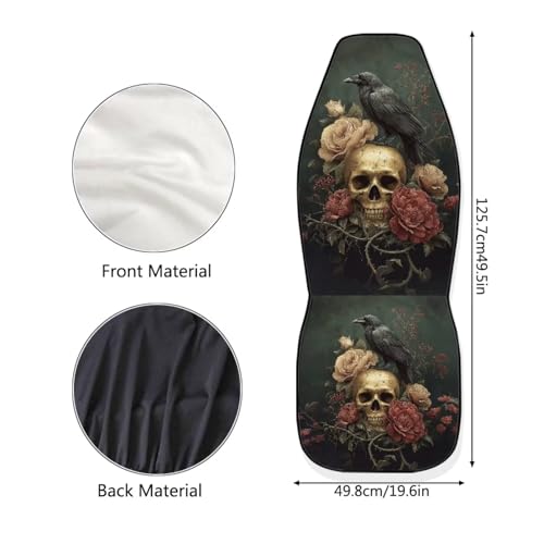 Raven Crow Skull Flower Print Car Seat Covers, 2 Pieces Washable Vehicles Front Seat Protectors, Scratch-Resistant Bucket Seat Cover Fits Most Vehicles, Sedans, Trucks, SUVs, Vans - color: Raven Crow Skull Flower