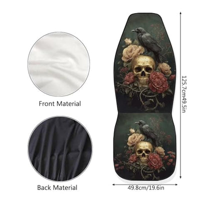 Raven Crow Skull Flower Print Car Seat Covers, 2 Pieces Washable Vehicles Front Seat Protectors, Scratch-Resistant Bucket Seat Cover Fits Most Vehicles, Sedans, Trucks, SUVs, Vans - color: Raven Crow Skull Flower