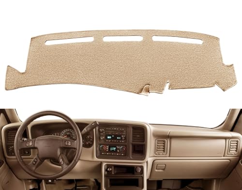 Dash Cover Mat Pad Custom Fit for 1999-2006 GMC Sierra/Chevy Chevrolet Silverado,2000-2006 GMC Yukon XL/Chevy Suburban Tahoe Avalanche,Dashboard Cover Carpet (99-06 Tan) Y55 - color: Tan