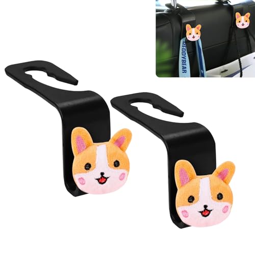 Dog Car Seat Headrest Hook 2 Pack Car Purse Hook Cars Seat Hooks for Headrest Universal for Handbag Bags Drink Grocery Coat Universal Vehicle,Dog Cars Accessories,Dogs Loves Gifts for Women Men - color: Dog