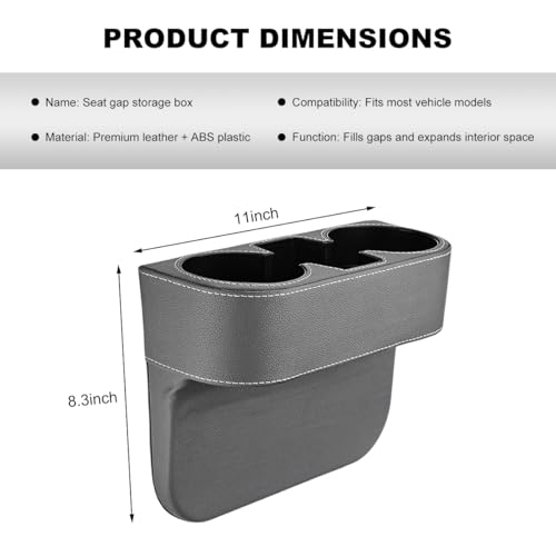 Car Seat Gap Filler Organizer, Multifunctional Auto Console Side Storage Box with Cup Holder, Universal PU Leather Cup Holder Front Seat Crevice Filler for Car Truck SUV (Gray)