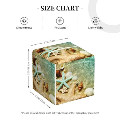 Starfish Seashell on Summer Beach Tissue Box Cover Square, Starfish Seashell Tissue Box Holder Waterproof Leather Facial Paper Organizer Dispenser for Bathroom Home Car Nightstand Vanity Desk - color: Color-2