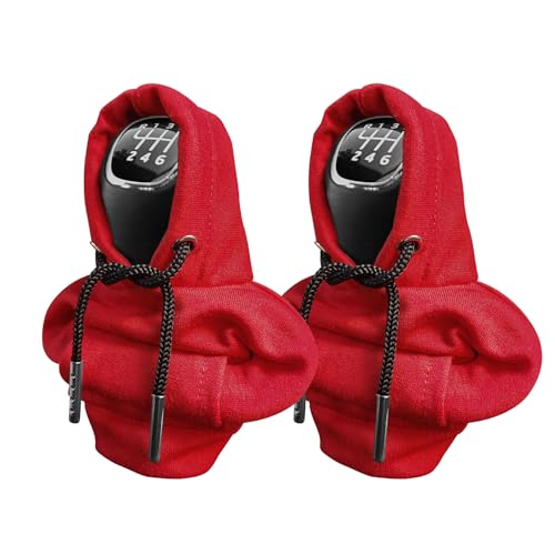 2PCS Gear Shift Hoodie, Universal Car Shift Knob Cover, Automotive Interior Cute Gadgets, Car Accessories and Decorations Mini Hoodie for Car Shifter - color: Red, size: 2 Piece