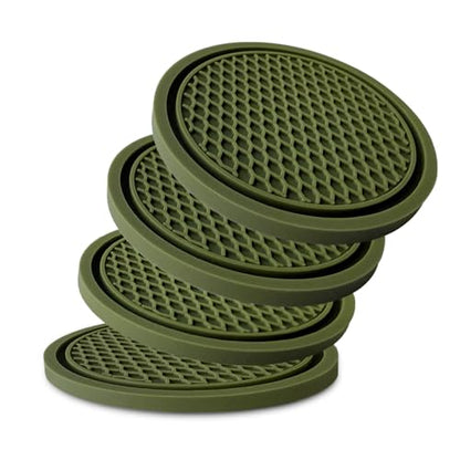 Car Cup Holder Coaster 4 Pack - Non Slip & Shockproof,Flexible PVC Rubber Insert for Car/Truck/SUV/VAN (2.75"x0.2") Universal Fit Auto Cup Holders Accessories for Women and Man (Blackish Green) - color: Blackish Green