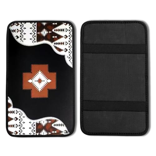 Southwestern Ethnic Vehicle Center Console Armrest Cover Pad,Western American Car Accessories Middle Console Cushion Pad,Auto Arm Rest Mat Aztec Gifts for Women Men Dad for Most Vehicle SUV Truck - color: Southwestern Ethnic