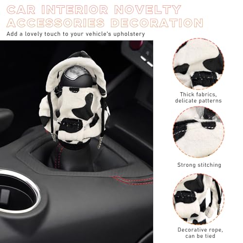 Ohleats Car Gear Shift Hoodie, Mini Funny Fashionable Automotive Gear Shifter Cover, Winter Warm Car Shift Knob Sweater Protector, Universal Interior Car Accessories (Cow) - color: Cow