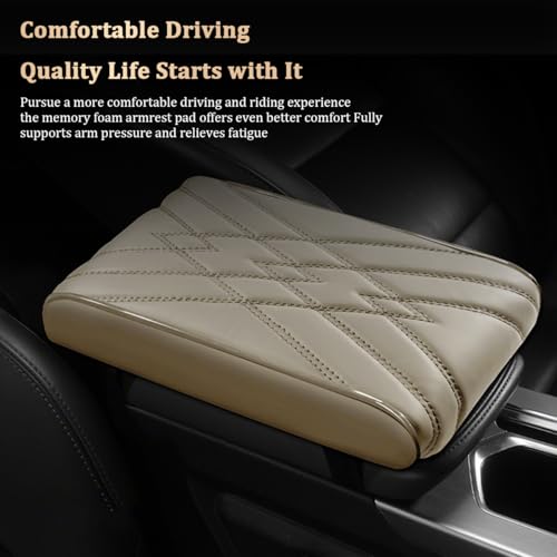 Car Center Console Cover, Memory Foam Vehicle Arm Rest Seat Box Cushion Pad, Scratch & Wear Resistant Automotive Middle Console Protector, Universal for SUV Automobile Truck (Beige) - color: Beige