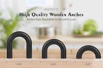3Pcs Wooden Arches Decorative Object for Coffee Table Boho Shelf Decor Arch Design for japandi Home Aesthetic Shelf Neutral Home Accents (Black Stain)