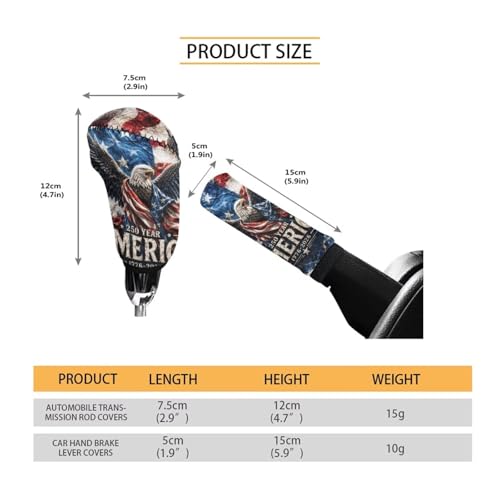 KEIAHUAN Car Handbrake Cover with Gear Shift Knob Cover Set Women Men 250 Years American Flag Universal Fits for Most Sedan Truck SUV Van Anti-Slip Universal Case Sleeve - color: 250 Years American Flag