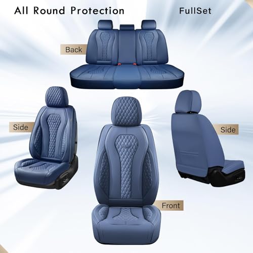 Coverado Seat Covers, Car Seat Covers Full Set, Blue Car Seat Cover, Car Seat Covers Front Seats Back Seat Cover, Waterproof Car Seat Cushion,Leather Seat Covers Seat Protector Universal Fit Most Cars - color: Blue, size: FullSet