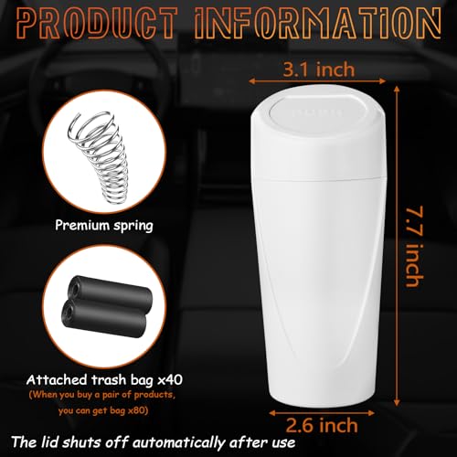 Car Trash Can with Lid-2Pack, Leakproof Garbage Can with 80 Attached Trash Bags, Mini Essential Car Accessories for Interior for Car, Home, Office（White） - color: 2Pack White