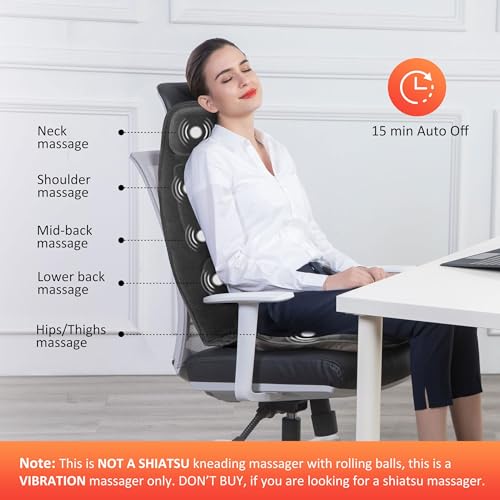 Snailax Vibration Back Massager with Heat, Massage Chair Pad with Neck Lumbar Memory Foam, 10 Vibration Motors,5 Modes, Gifts, No shiatsu - color: Black