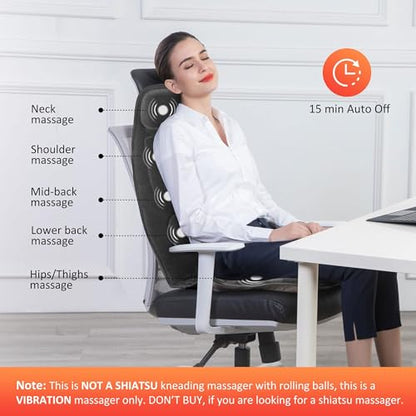 Snailax Vibration Back Massager with Heat, Massage Chair Pad with Neck Lumbar Memory Foam, 10 Vibration Motors,5 Modes, Gifts, No shiatsu - color: Black