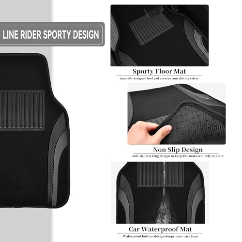 CAR PASS Premium Carbon Fiber Leather Car Seat Covers Full Set and Waterproof Car Floor Mats,Airbag Compatible,Automotive Interior Covers for Sedans,Trucks,Vans,SUV with Car Carpet Mats(Black) - color: Pure Black