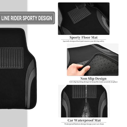 CAR PASS Premium Carbon Fiber Leather Car Seat Covers Full Set and Waterproof Car Floor Mats,Airbag Compatible,Automotive Interior Covers for Sedans,Trucks,Vans,SUV with Car Carpet Mats(Black) - color: Pure Black