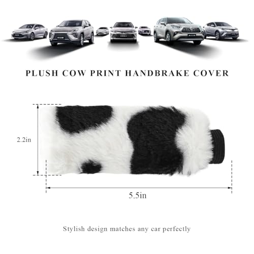Cow Print Car Handbrake Cover, Cute Cow Print Anti-Slip Plush Handbrake Protector for Winter Warm, Soft Fluffy Comfortable Grip Printed Hand Brake Covers for Women Girls - color: Handbrake Cover