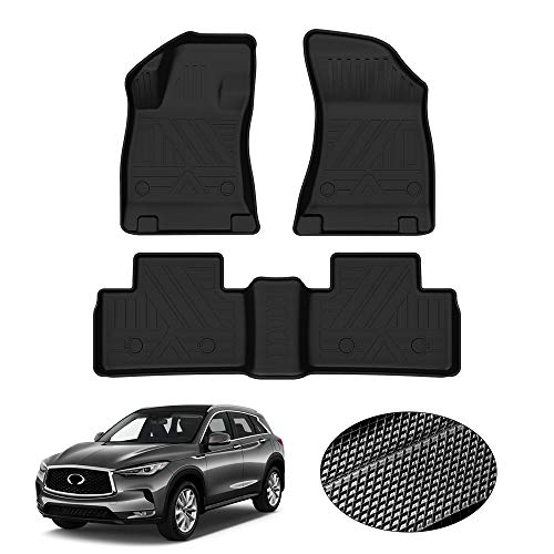 KUST All Weather Floor Mats for 2019-2025 Infiniti QX50/2022-2025 QX55 Accessories Car Mats 1st & 2nd Row Floor Liners, TPE Rubber Raised Edge - style: For │ QX50 2019-2025 │ Floor Mats
