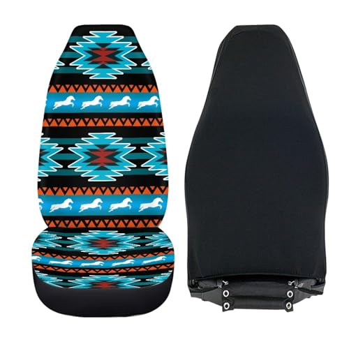 Aztec Southest Stripe Car Seat Covers for Women Men, Turquoise Front Bucket Covers Bottom Seat Cushion Covers, Anti-Slip Seat Protector for SUV Truck Vans Sedans - color: Aztec