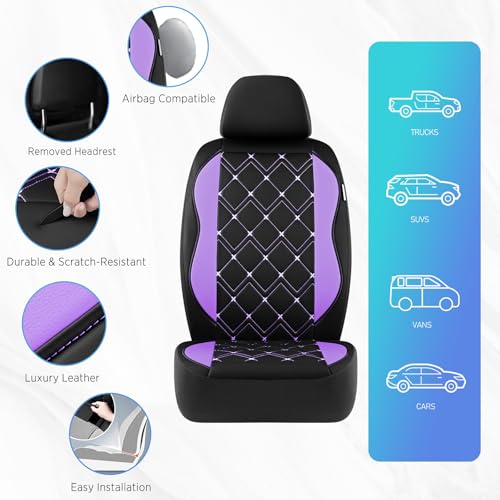 Road Comforts Seat Covers, Premium Leather Car Seat Covers Front Seat for Women Girls,Airbag Compatible, Automotive Seat Covers Universal Fit Most Cars,Vans,Truck,SUV - color: Purple Front